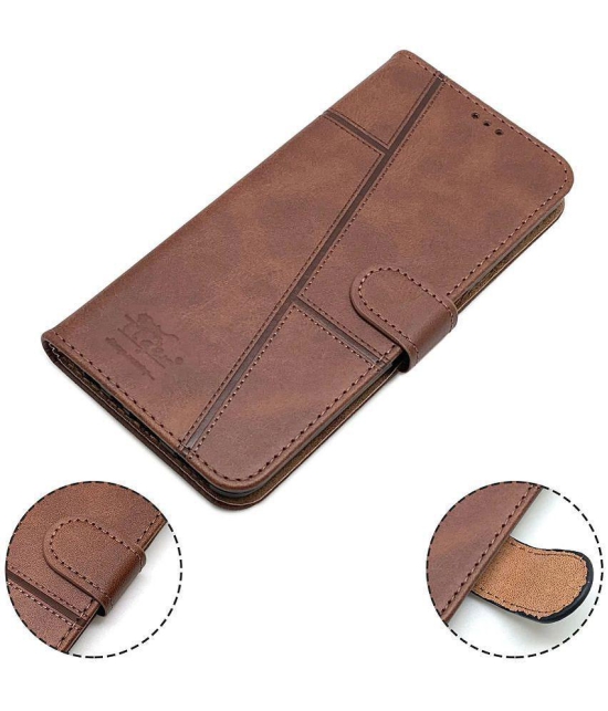 NBOX - Brown Artificial Leather Flip Cover Compatible For Oppo A17K ( Pack of 1 ) - Brown