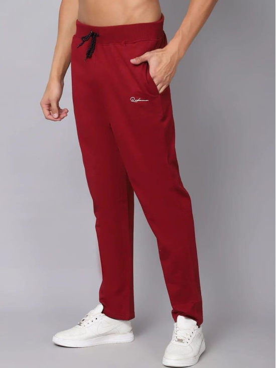 Rodamo  Men Maroon Solid Cotton Slim-Fit Track Pant