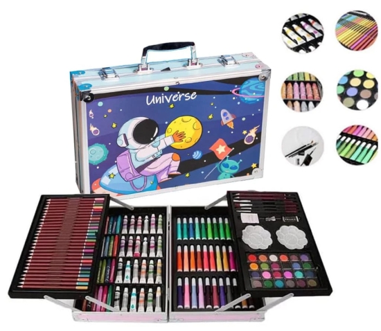 Colour Set Art & Craft Painting Box, Big Coloring Suitcase Multiple 145 Color Kit, Professional Drawing Water Color Pencils, Oil Pastel, Sketches & Acrylic Paint Brush Birthday Gift for Kids