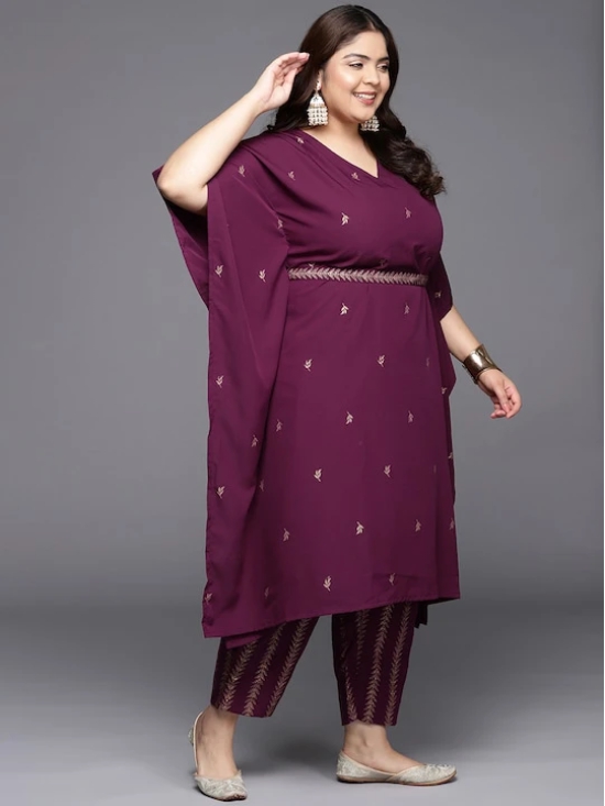 Plus Size Floral Printed Kaftan Kurta with Trousers