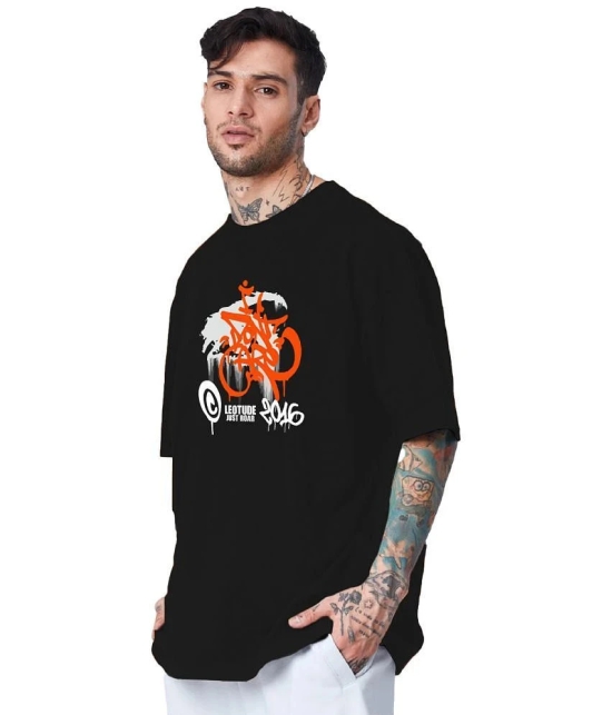 Leotude Cotton Blend Oversized Fit Printed Half Sleeves Mens T-Shirt - Black ( Pack of 1 ) - None