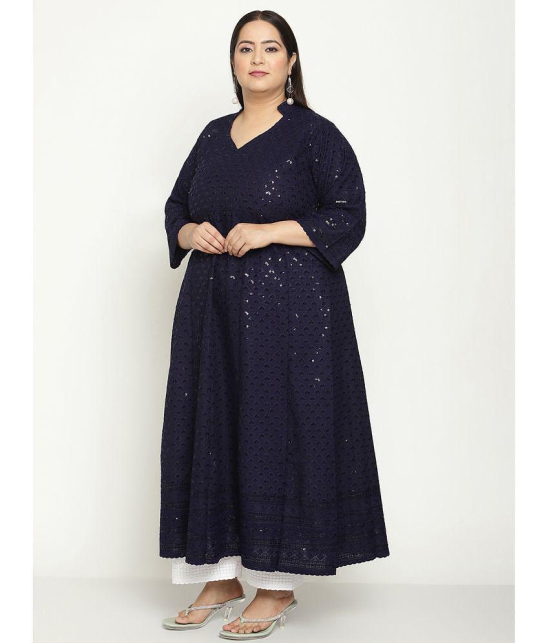 Queenley - Navy Cotton Women's Flared Kurti ( Pack of 1 ) - None