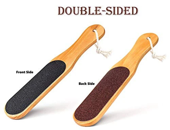 Double Sided Foot File Scrubber | Dead Skin & Callus Remover | Feet Scraper | Pedicure Tool with Wooden Handle