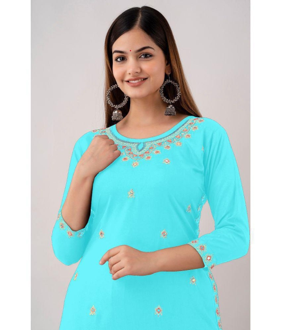 Kapadia - Turquoise Rayon Women's Straight Kurti ( Pack of 1 ) - Turquoise