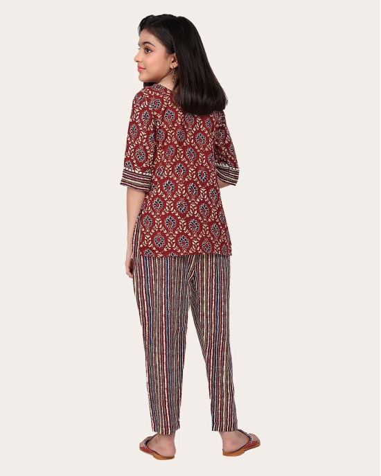 Girls Casual Kurta and Trouser Set-Maroon / 10 - 11 Years