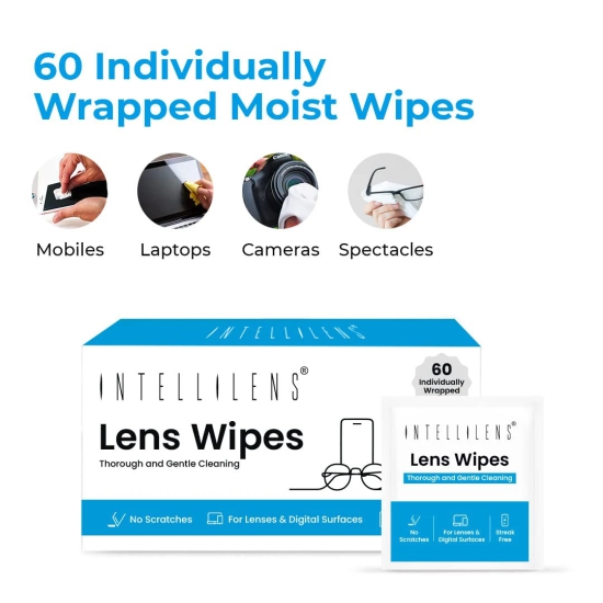 Intellilens Lens Cleaner Wipes Pack of 60  Cleaner Wipes for Spectacles  All Digital Screens  Fast Drying Gentle and Scratch Free Cleaning-Intellilens Lens Cleaner Wipes (Pack of 60) | Cleaner Wi