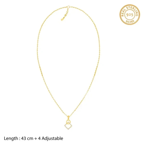 Golden Cubic Circle Pendant with Link Chain