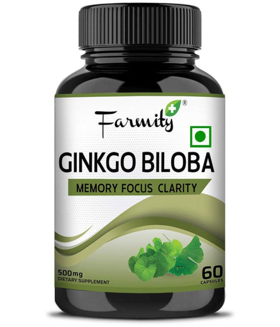 Farmity Ginkgo Biloba 500 mg Pure Brahmi Extract- 60 Vegan Capsule| For Clarity, Focus & Memory improves Blood Circulation & Brain Functionality