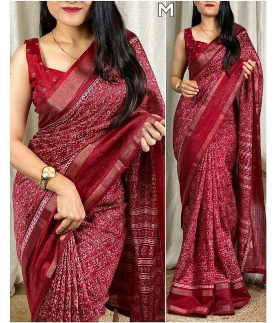 Bhuwal Fashion Art Silk Printed Saree With Blouse Piece - Maroon,Brown ( Pack of 1 ) - Maroon,Brown