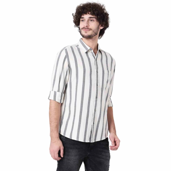 Black & Grey Awning Stripe Slim Fit Casual Shirt