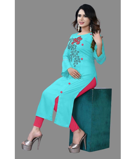 haya fashion - Turquoise Rayon Women's Straight Kurti ( Pack of 1 ) - None