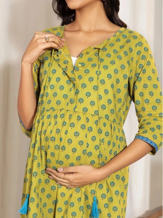 Janasya Green Cotton Maternity Tunics Single - 2XL