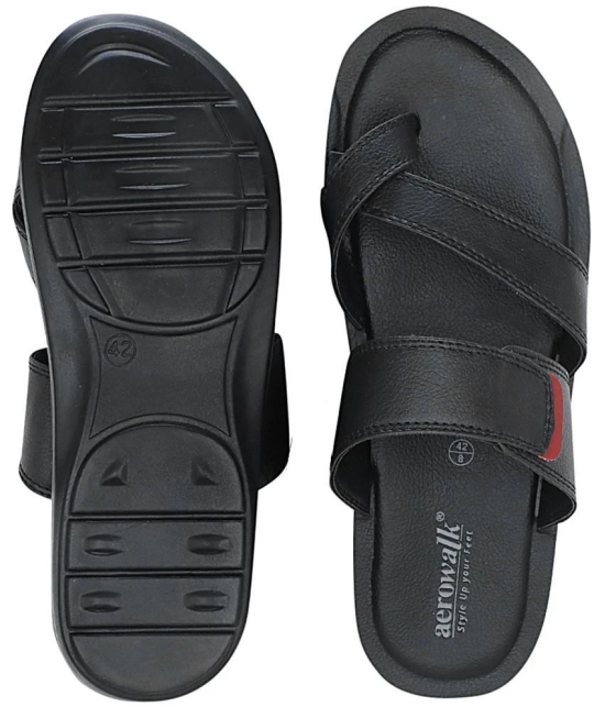 Aerowalk Black Mens Leather Slipper - None