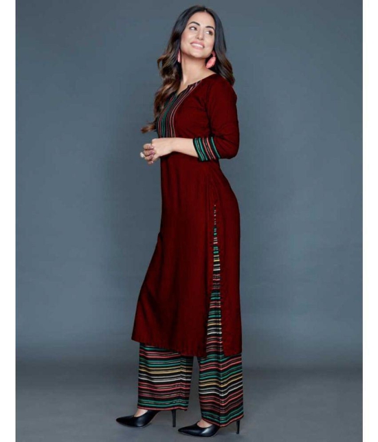 Estela - Maroon Straight Rayon Women's Stitched Salwar Suit ( Pack of 1 ) - None