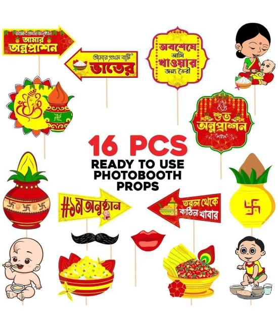 Zyozi Bengali Rice Ceremony Photo Booth Props/Annaprashan Decoration Items/Rice Ceremony Decorations Items (Pack of 16) - Red