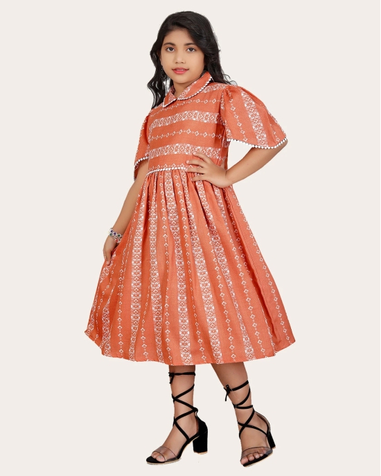 Girls Cotton Unique Design Printed Knee Length A-Line Dress-Grey / 12 - 13 Years