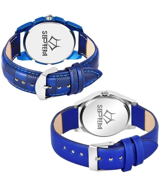 Septem Blue Leather Analog Couples Watch