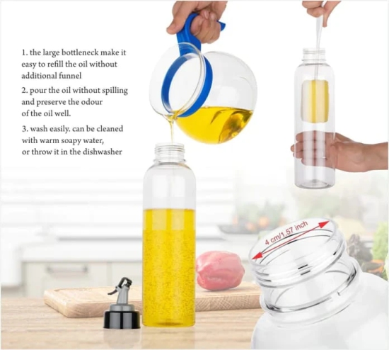 Urban Crew 1 LTR Oil Dispenser with Lid - Clear, Drip-Free Spout, Controlled Use - 1pc