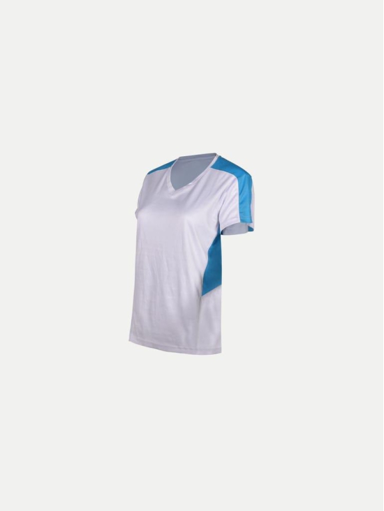 Women White / Blue Graphic Printed Gym T-shirt