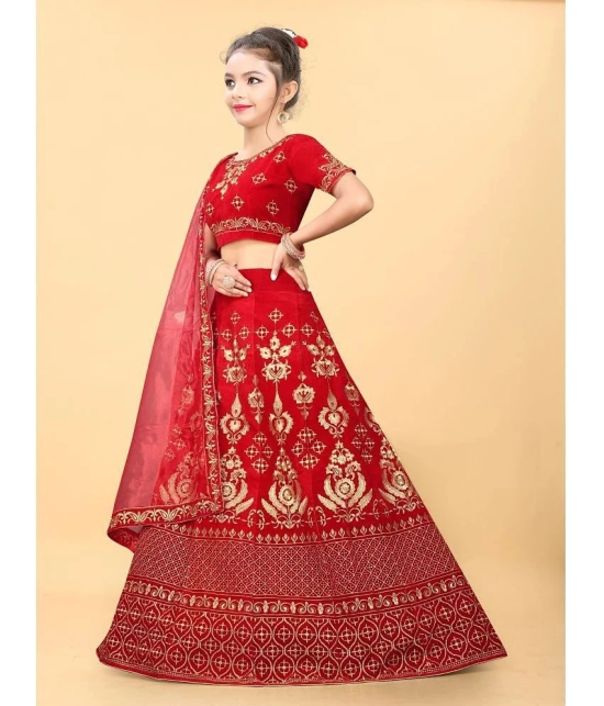 JULEE - Red Velvet Girls Lehenga Choli Set ( Pack of 1 ) - None