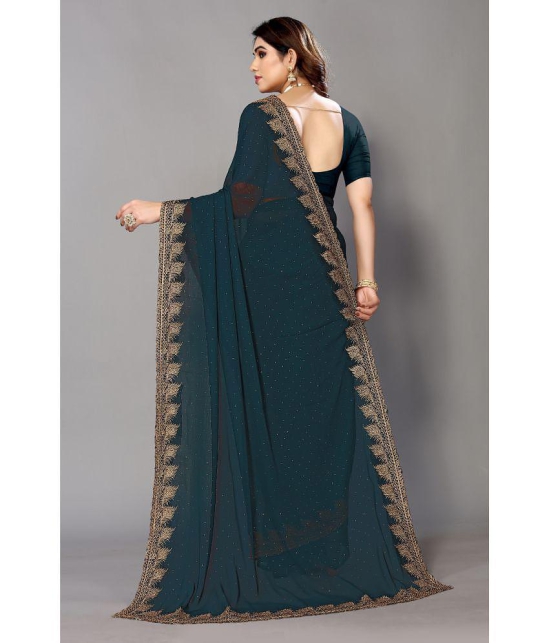 Rangita Georgette Embellished Saree With Blouse Piece - Teal ( Pack of 1 ) - Teal