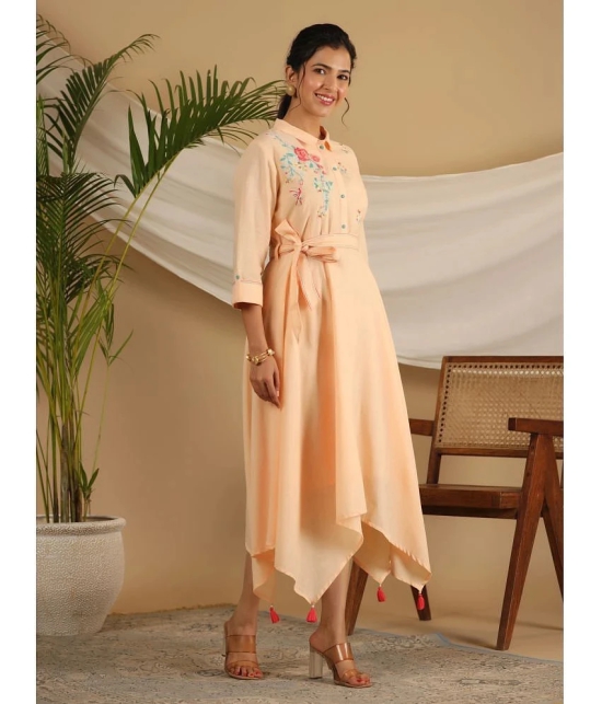 Juniper Cotton Embroidered Midi Womens Asymmetric Dress - Peach ( Pack of 1 ) - None