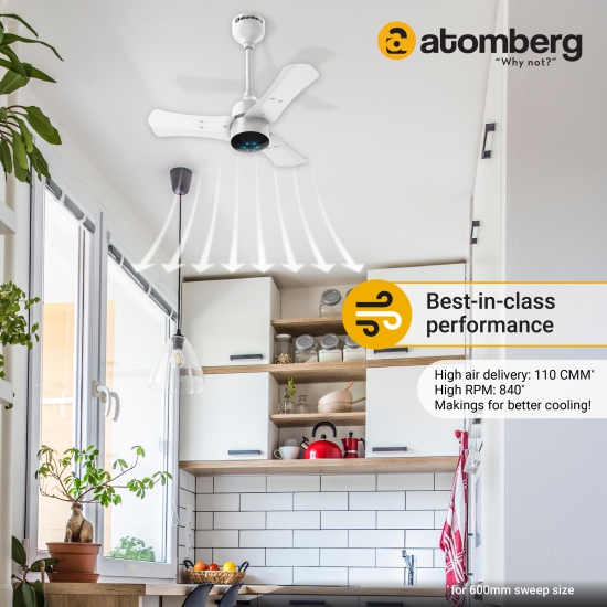 Atomberg Renesa+ 600mm BLDC motor Energy Saving Ceiling Fan with Remote Control | Pearl White