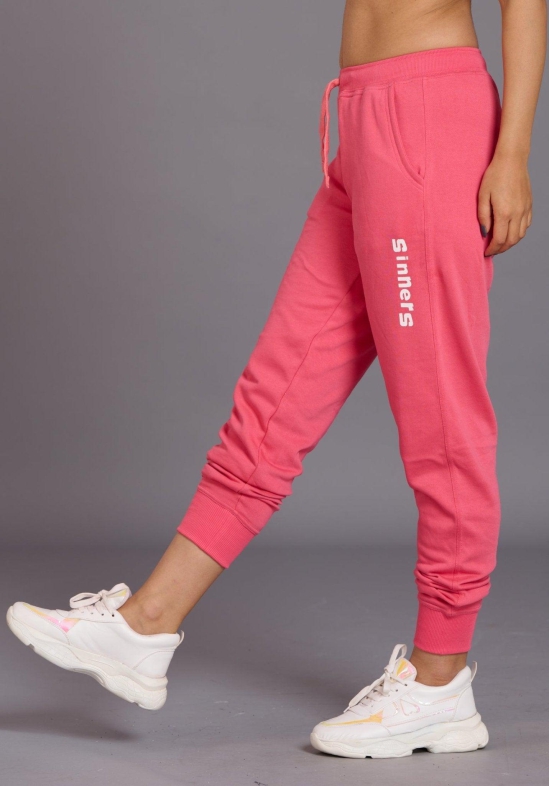 Sinner Printed Light Pink Cotton Joggers for Women