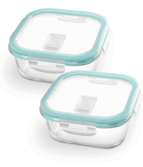 Treo By Milton Hi Borosilicate Clip Fresh Square Container, Set of 2, 800 ml Each, Transparent