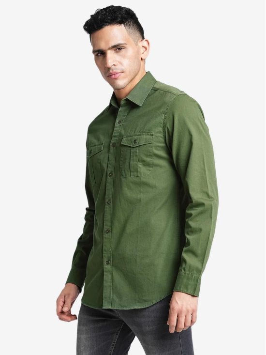 Olive Cotton Double Pocket Shirt-L / Olive