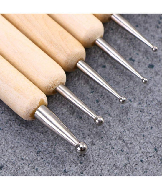 SHB 9 Piece Ball and Wooden Dotting Tool Set Embossing Stylus for Clay Pottery Ceramic Nail Art and Polymer Clay - Multi-Colour