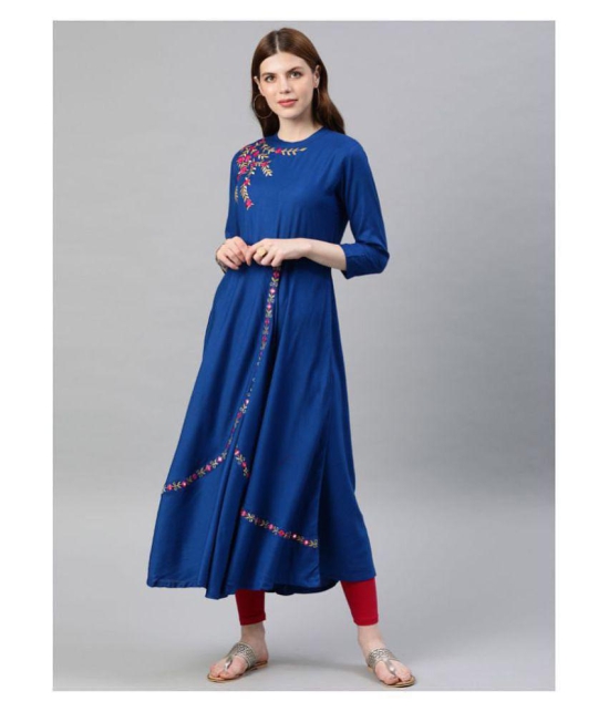 Yash Gallery - Blue Rayon Womens Flared Kurti ( Pack of 1 ) - L