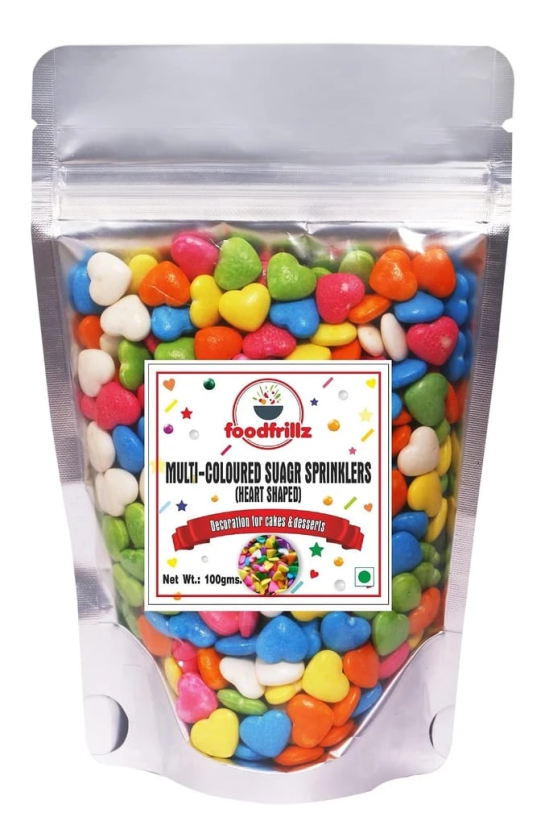 foodfrillz Heart Shaped Sugar Sprinkles for cake decoration, single pack, 100 g