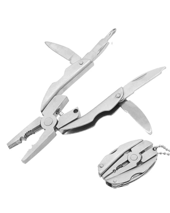 KIT & CO Mini Keychain Set - 6-in-1 Multitool Plier, Adjustable Wrench & Carry Case - Multifunctional All In One - Wire Strippers, Phillips Screwdriver, Knife, File