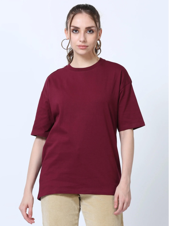 Women Solid Oversized T-Shirt, MAROON-XXL / Maroon