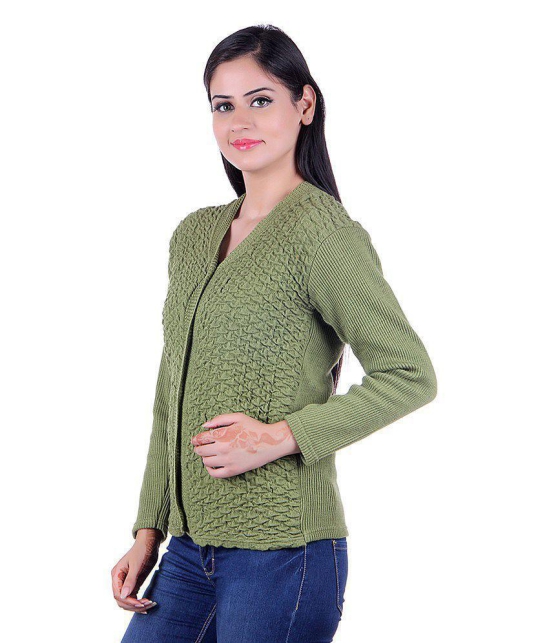 eWools.in Green Woollen Full Sleeves Buttoned Cardigan - L