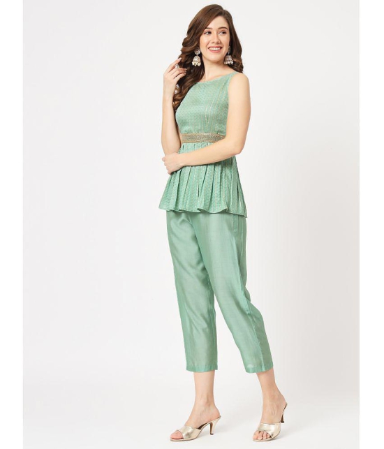 Pannkh Womens Self-Embellished Pleated Peplum Style Top With Pants Set - None