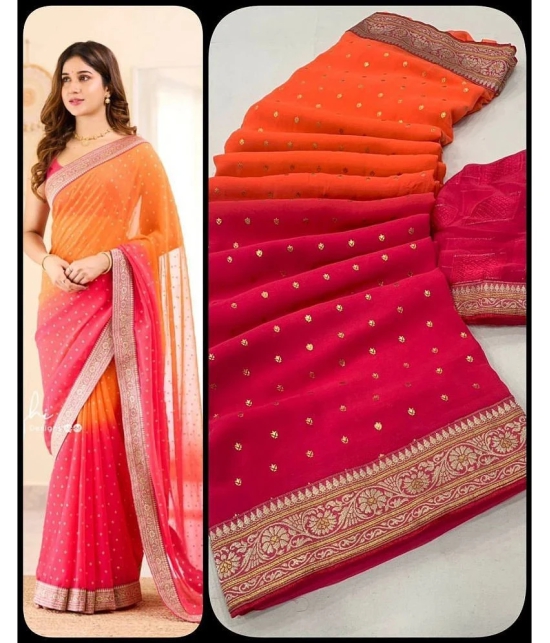 A TO Z CART Banarasi Silk Embellished Saree With Blouse Piece - Orange ( Pack of 1 ) - Orange