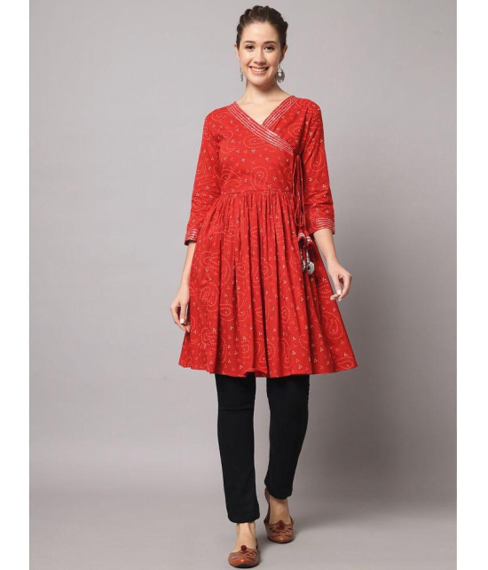 Kbz - Red Cotton Women''s Angrakha Kurti ( Pack of 1 ) - None