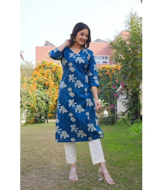 Vbuyz Cotton Printed Angrakha Womens Kurti - Blue ( Pack of 1 ) - None