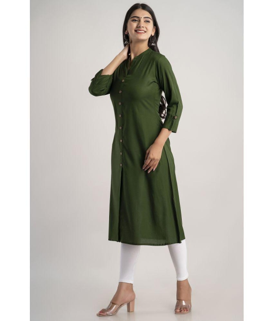 MAUKA - Green Rayon Women''s Front Slit Kurti ( Pack of 1 ) - None