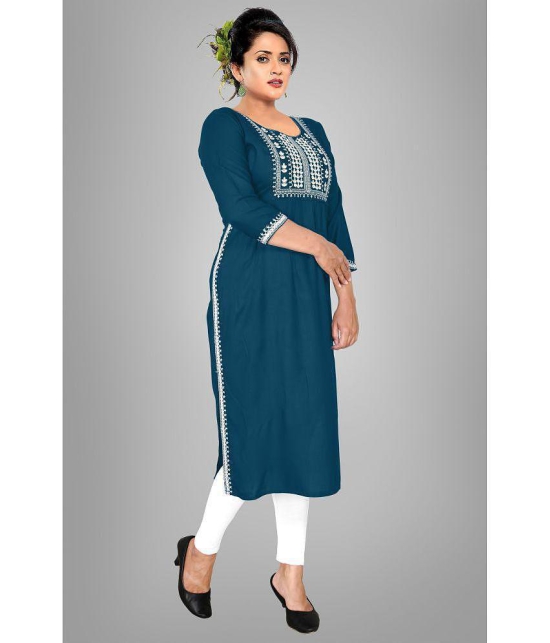 haya fashion - Blue Rayon Women's Straight Kurti ( Pack of 1 ) - None