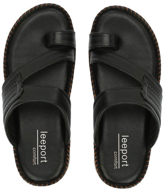 Leeport - Black Mens Leather Slipper - None