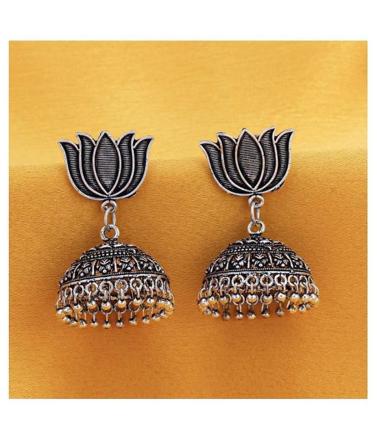 Sukkhi Pleasing Oxidised Lotus Jhumki Earring for Women - Silver