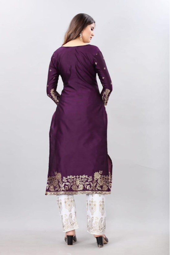 Purple-God Toned Unstitched Woven Design Dress Material