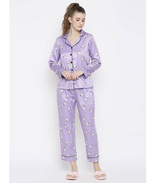 Smarty Pants - Purple Satin Womens Nightwear Nightsuit Sets ( Pack of 1 ) - None