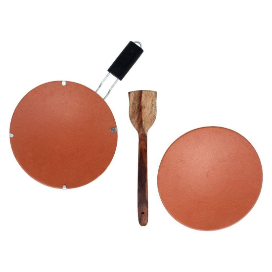 KSI Earthenware Clay Tawa Mitti Ka Tawa Combo Clay Tawa with Stand and Wooden Spatula Cookware for Kitchen