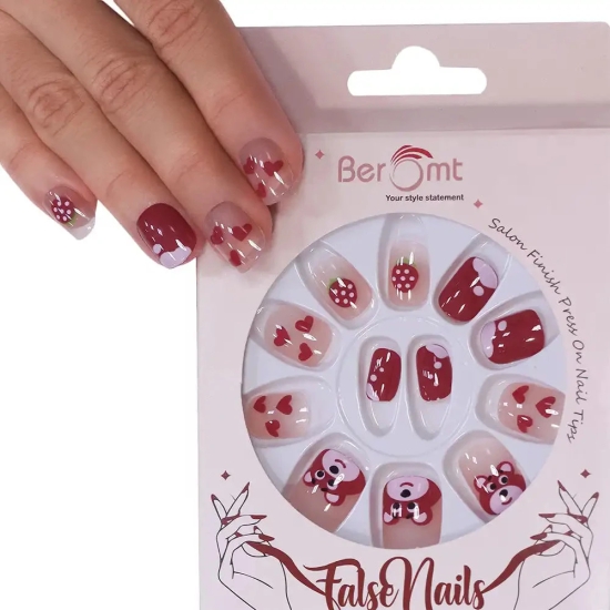 KIDS ANIMAL FALSE NAILS (NAIL KIT INCLUDED)-Teddy Brown