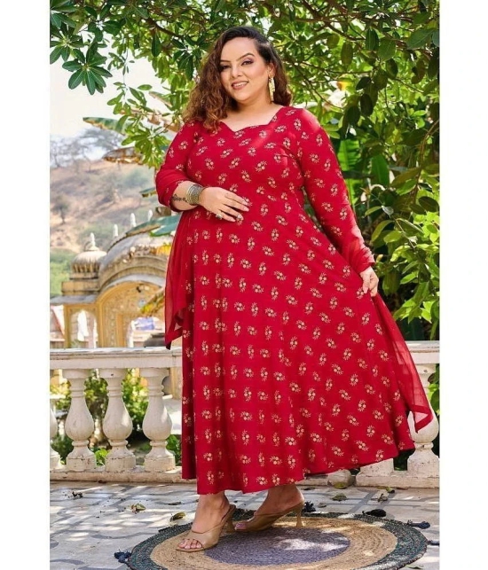 PrettyPlus by Desinoor.com Rayon Printed Anarkali Womens Kurti with Dupatta - Maroon ( Pack of 1 ) - None