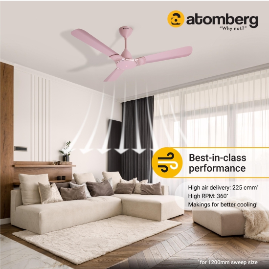 Atomberg Erica 1200 mm BLDC Motor with Remote 3 Blade Ceiling Fan (Lotus Pink)